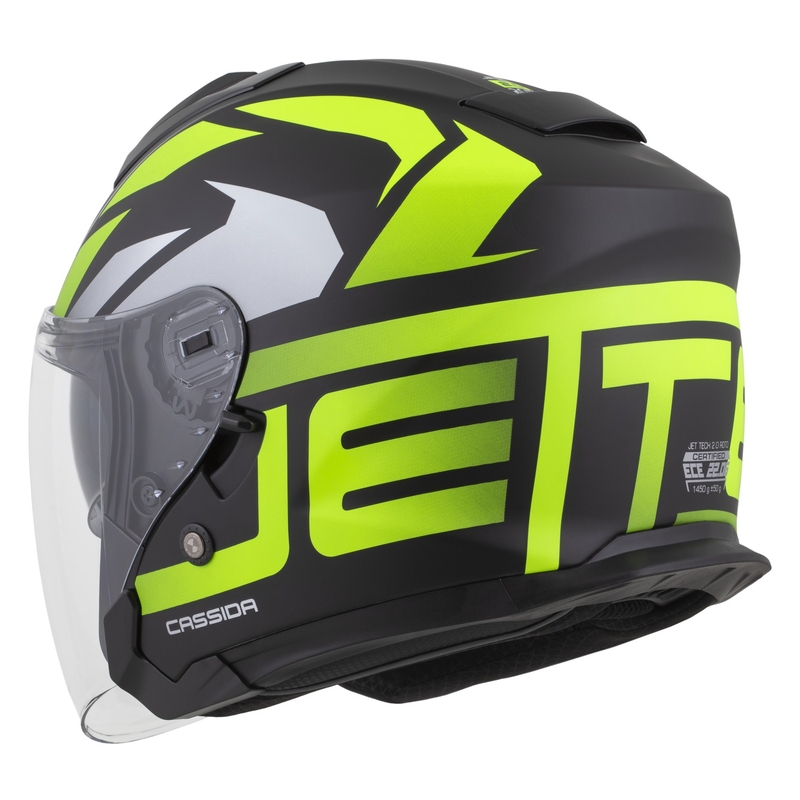 Cassida Jet Tech 2.0 RoTo åben motorcykelhjelm matsort-fluogul-hvid
