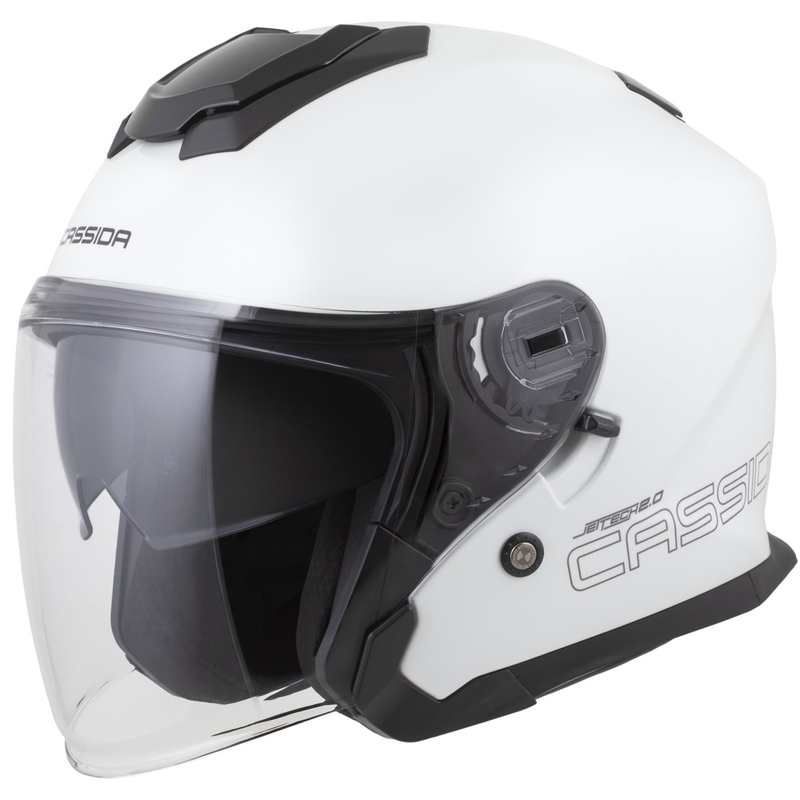 Cassida Jet Tech 2.0 Solid hvid-sort-grå åben motorcykelhjelm