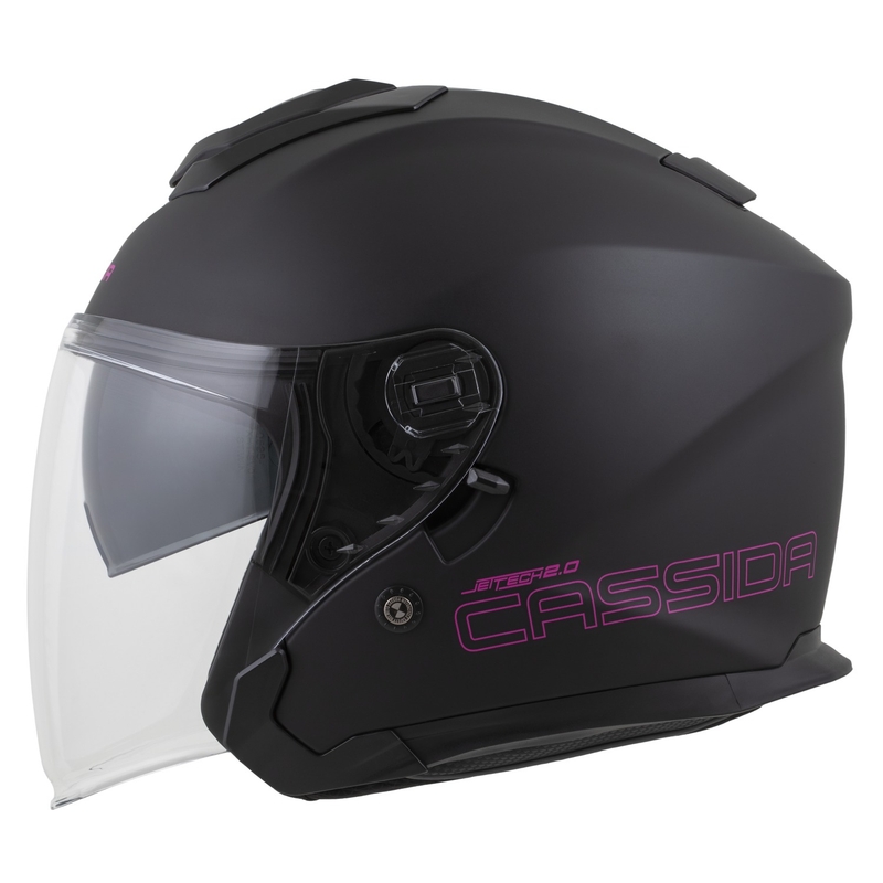Cassida Jet Tech 2.0 Solid mat sort og pink åben motorcykelhjelm