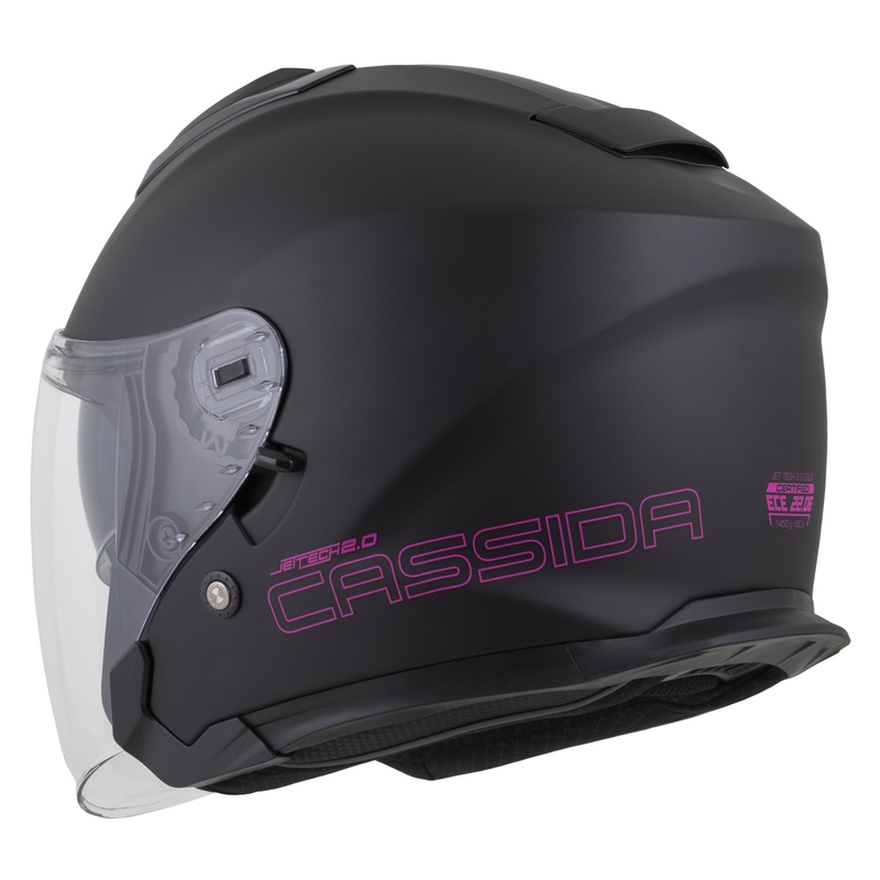 Cassida Jet Tech 2.0 Solid mat sort og pink åben motorcykelhjelm