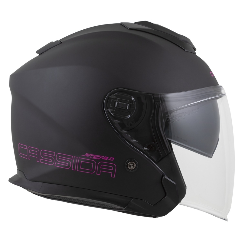 Cassida Jet Tech 2.0 Solid mat sort og pink åben motorcykelhjelm