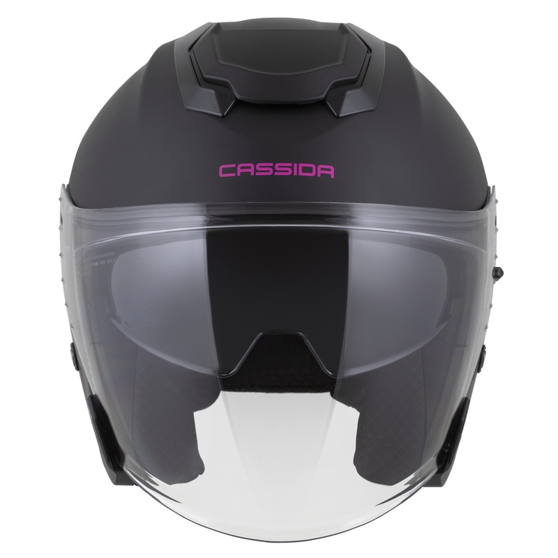 Cassida Jet Tech 2.0 Solid mat sort og pink åben motorcykelhjelm