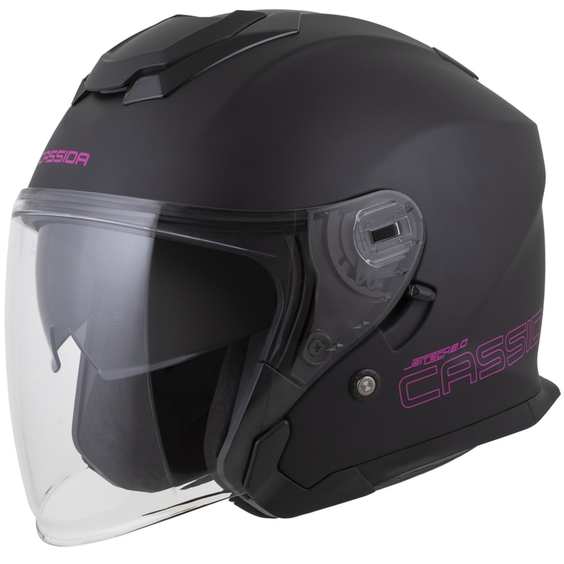 Cassida Jet Tech 2.0 Solid mat sort og pink åben motorcykelhjelm