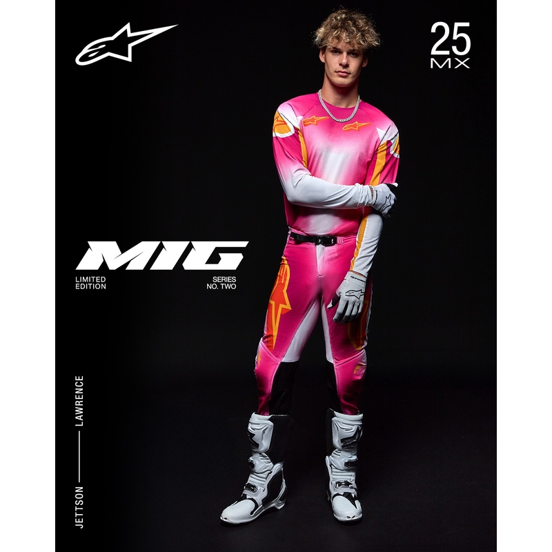 Alpinestars Supertech SX AFD limited edition MIG fluo pink-hvid-orange motocrosstrøje