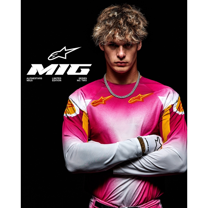 Alpinestars Supertech SX AFD limited edition MIG fluo pink-hvid-orange motocrosstrøje