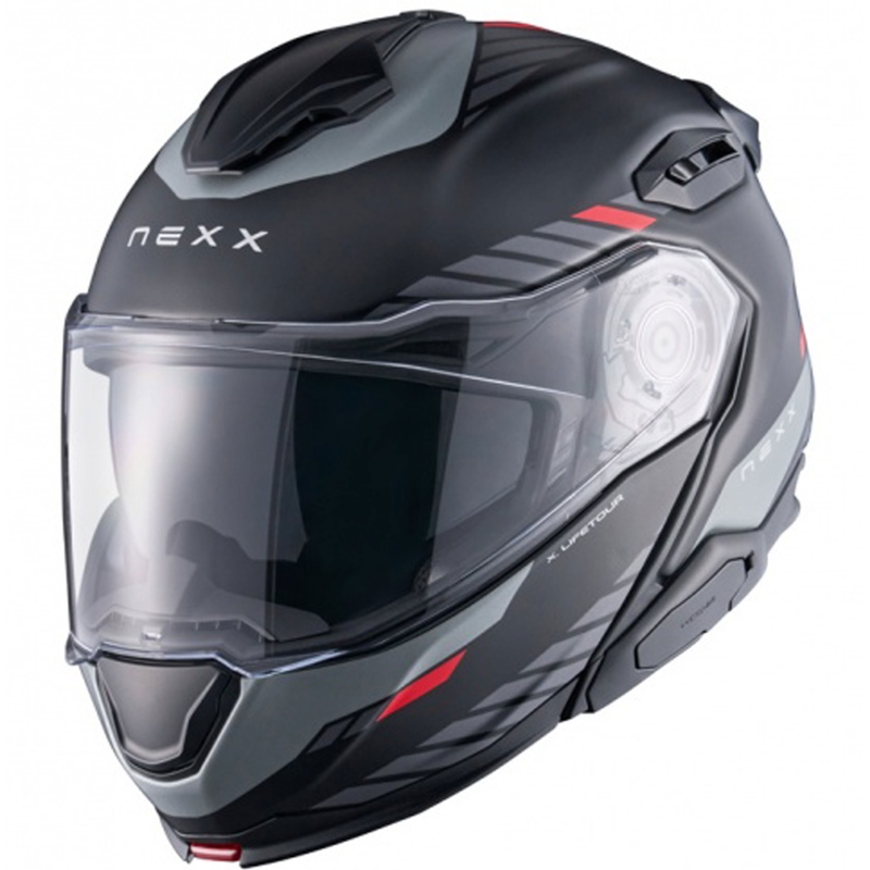 Flip-up motorcykelhjelm Nexx X.Lifetour Globe mat sort-rød udsalg