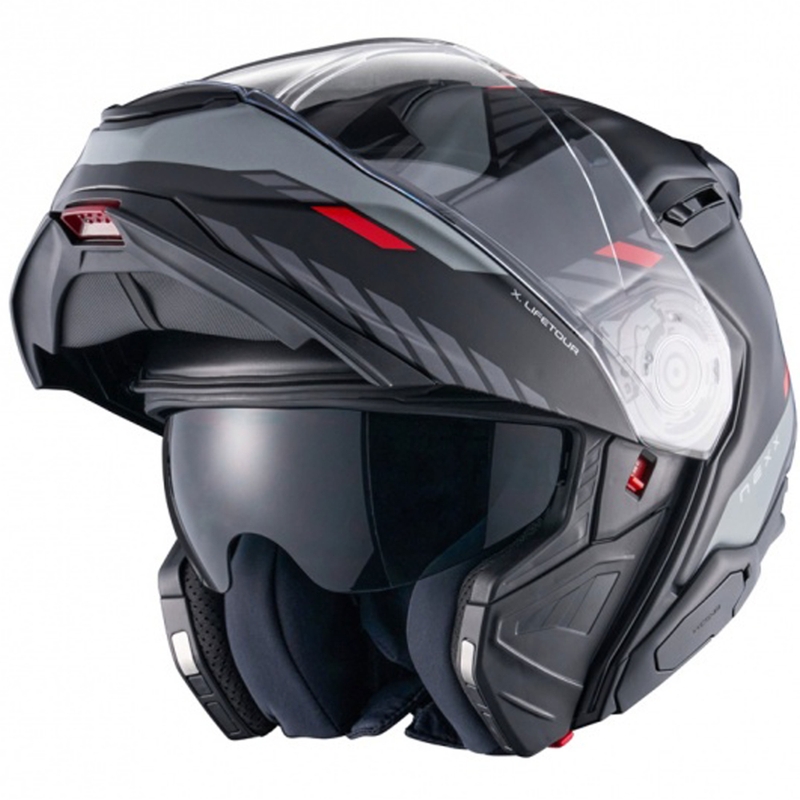 Flip-up motorcykelhjelm Nexx X.Lifetour Globe mat sort-rød udsalg