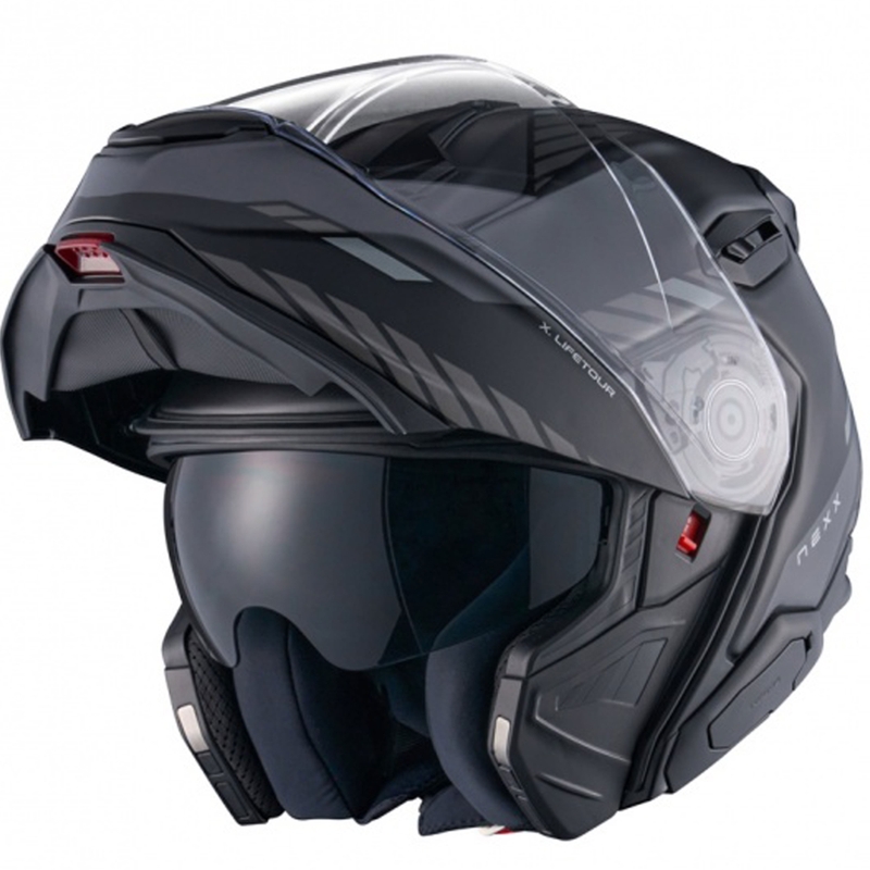 Flip-up motorcykelhjelm Nexx X.Lifetour Globe mat sort-grå udsalg