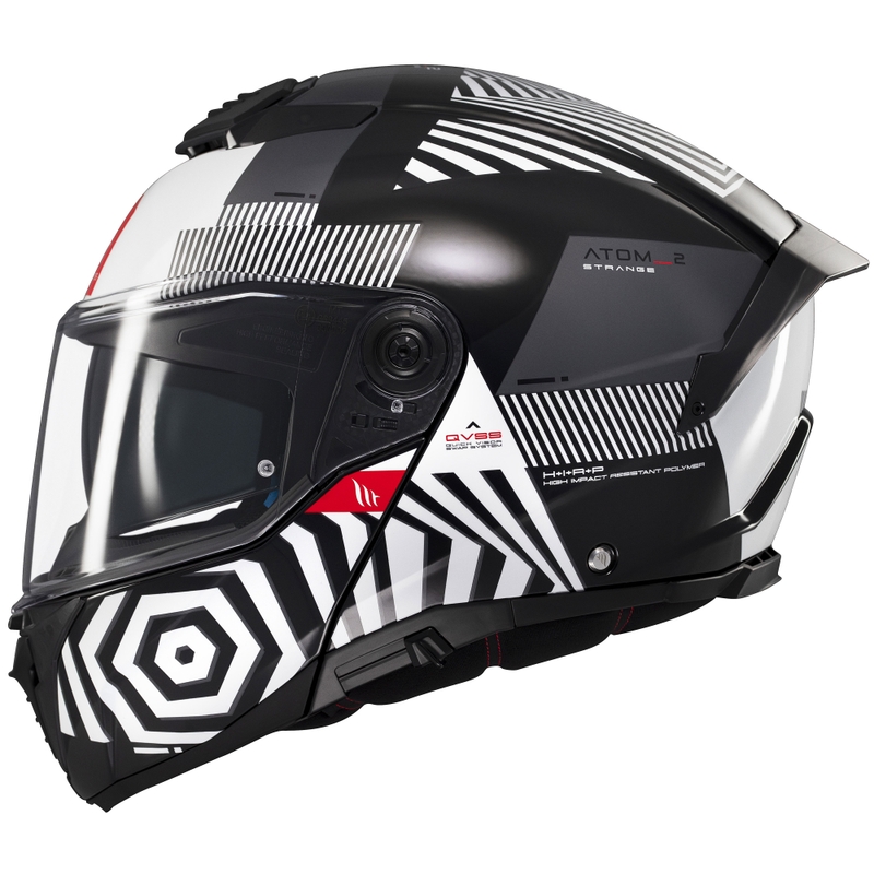 MT Atom 2 SV Strange sort-hvid-grå flip-up motorcykelhjelm