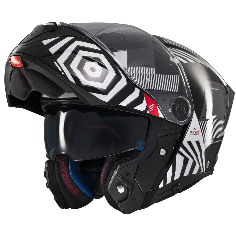 MT Atom 2 SV Strange sort-hvid-grå flip-up motorcykelhjelm