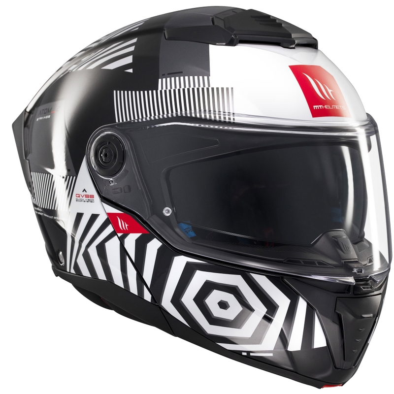 MT Atom 2 SV Strange sort-hvid-grå flip-up motorcykelhjelm