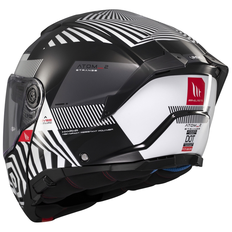 MT Atom 2 SV Strange sort-hvid-grå flip-up motorcykelhjelm