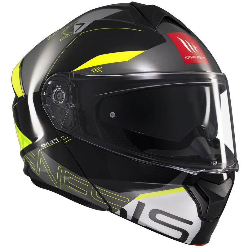 MT Genesis SV Atempo sort-grå-fluogul flip-up motorcykelhjelm