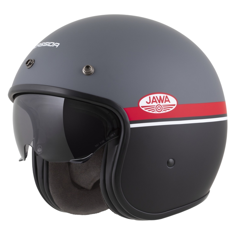 Open face motorcykelhjelm Cassida Oxygen 2.0 Jawa OHC mat grå-rød-sort-hvid