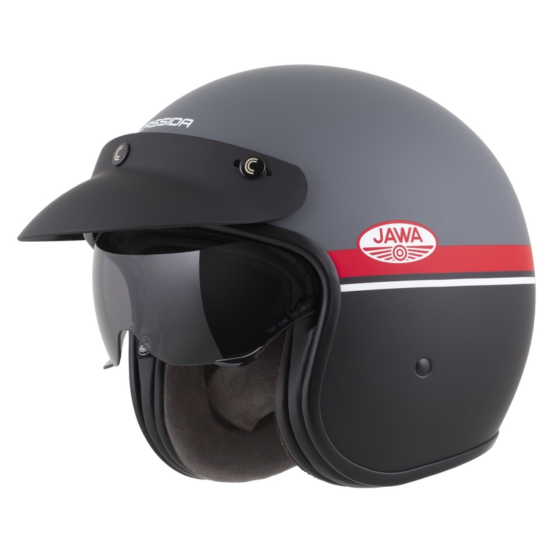 Open face motorcykelhjelm Cassida Oxygen 2.0 Jawa OHC mat grå-rød-sort-hvid