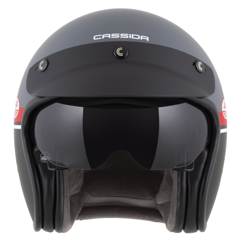 Open face motorcykelhjelm Cassida Oxygen 2.0 Jawa OHC mat grå-rød-sort-hvid