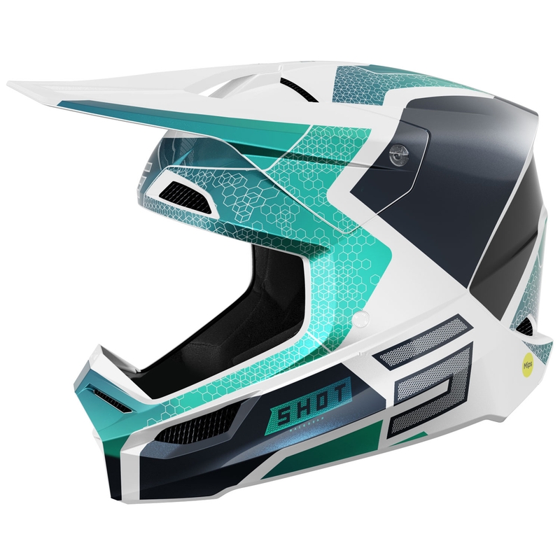 Motocrosshjelm Shot Race Phaser pearl sort-turkis-hvid