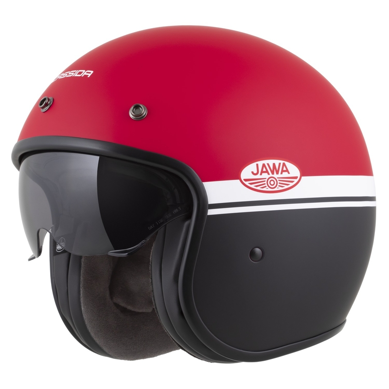 Open face motorcykelhjelm Cassida Oxygen 2.0 Jawa OHC mat rød-sort-hvid
