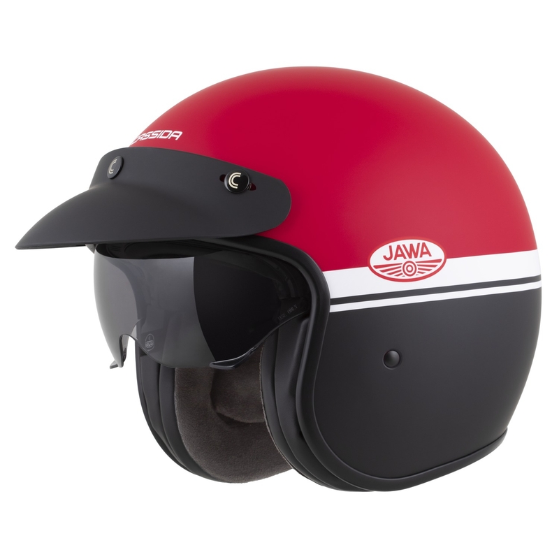 Open face motorcykelhjelm Cassida Oxygen 2.0 Jawa OHC mat rød-sort-hvid