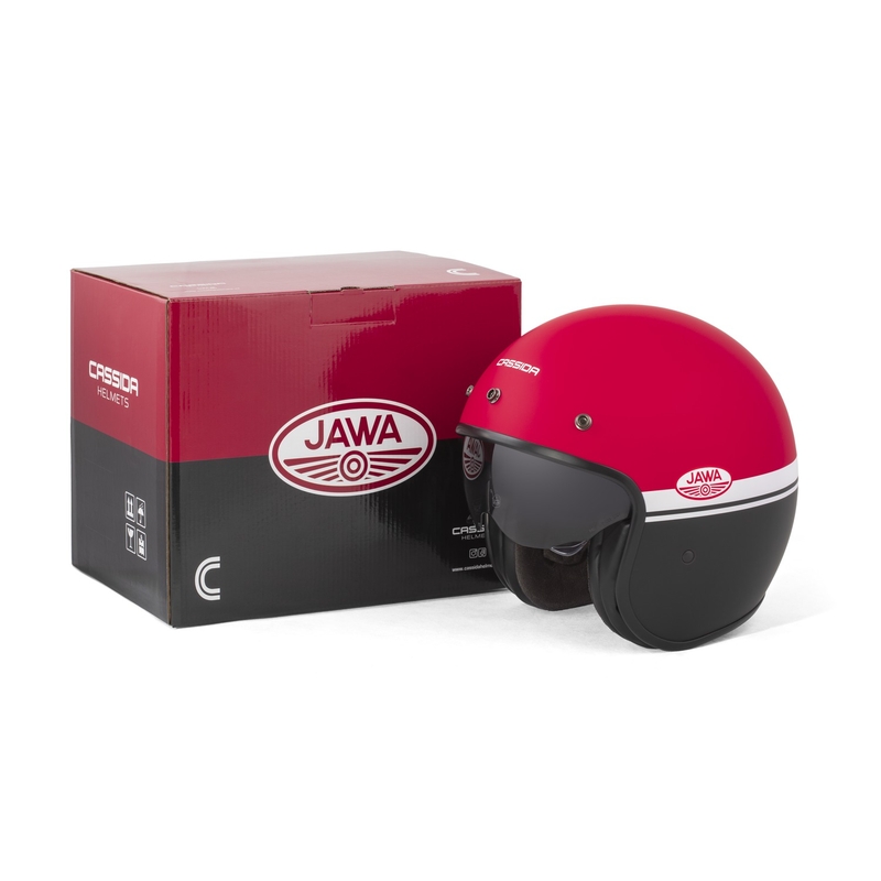 Open face motorcykelhjelm Cassida Oxygen 2.0 Jawa OHC mat rød-sort-hvid