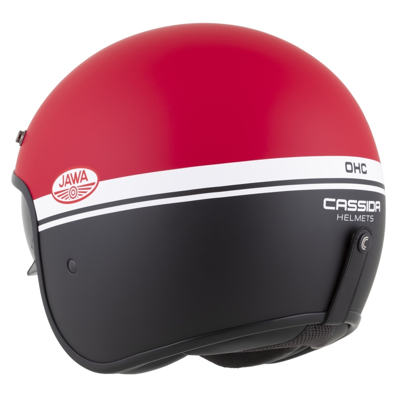Open face motorcykelhjelm Cassida Oxygen 2.0 Jawa OHC mat rød-sort-hvid
