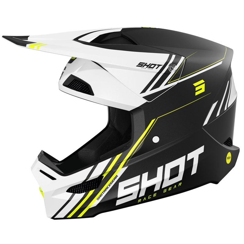 Motocrosshjelm Shot Race Sprint sort-hvid-fluogul