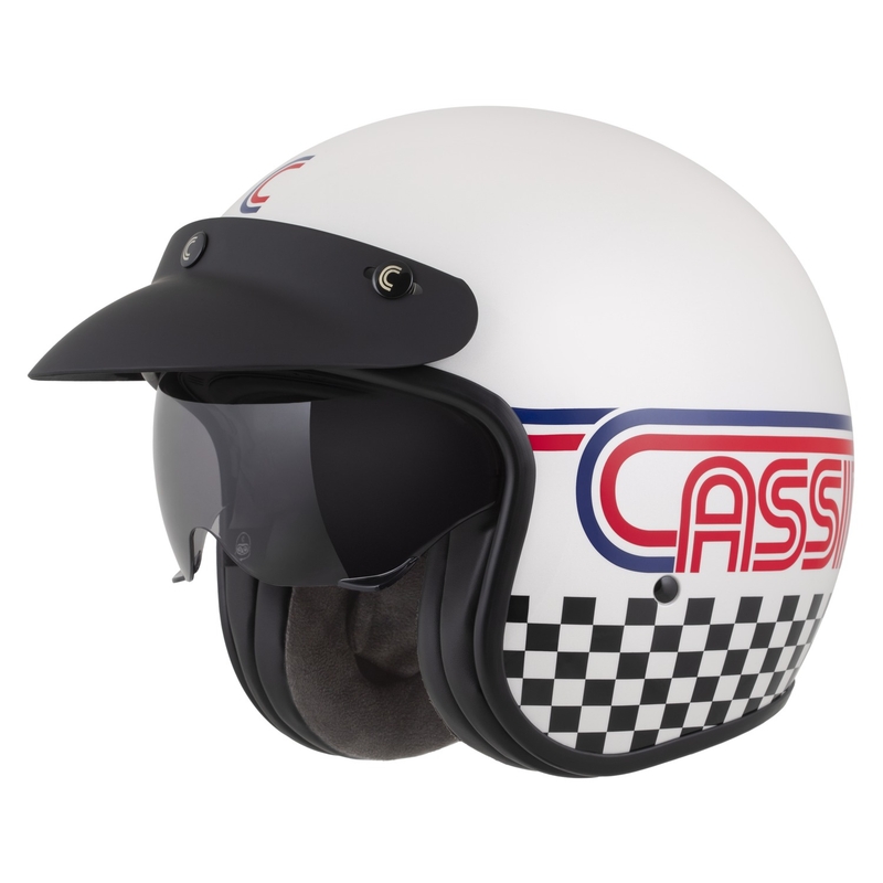 Cassida Oxygen 2.0 Rondo open face motorcykelhjelm perle hvid-rød-blå-sort