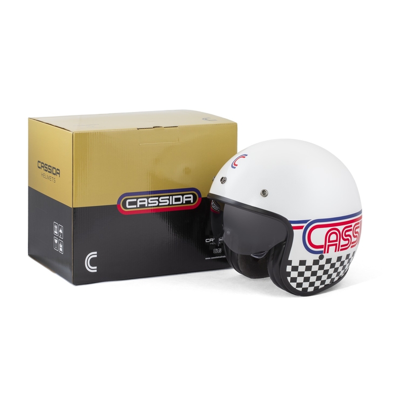 Cassida Oxygen 2.0 Rondo open face motorcykelhjelm perle hvid-rød-blå-sort