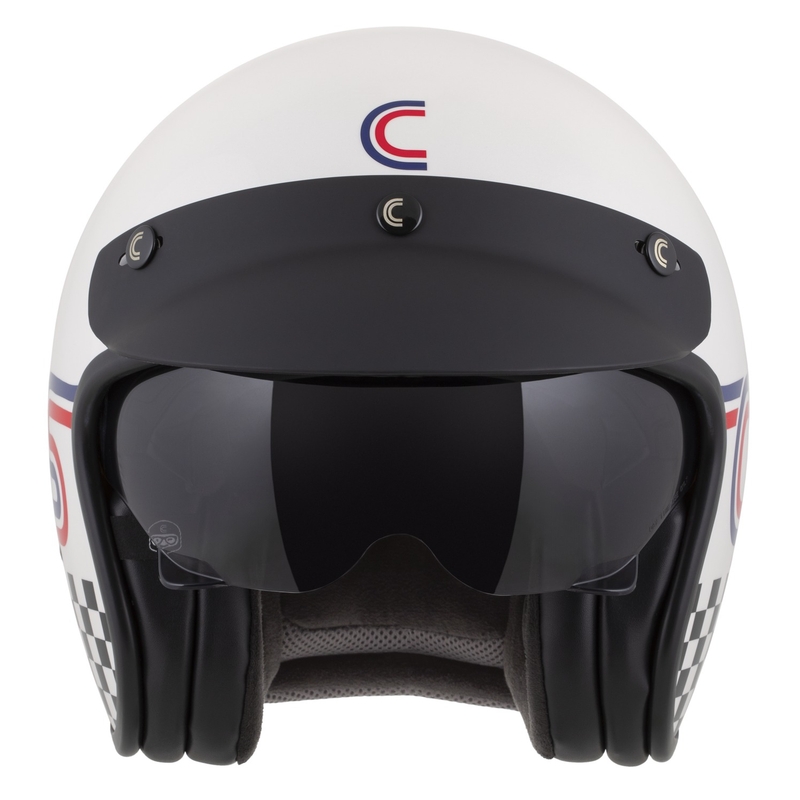 Cassida Oxygen 2.0 Rondo open face motorcykelhjelm perle hvid-rød-blå-sort