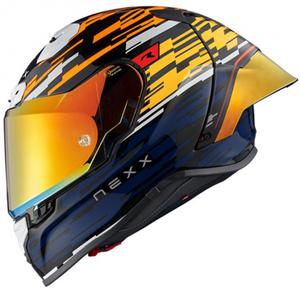 Integreret motorcykelhjelm Nexx X.R3R Glitch Racer orange-blå
