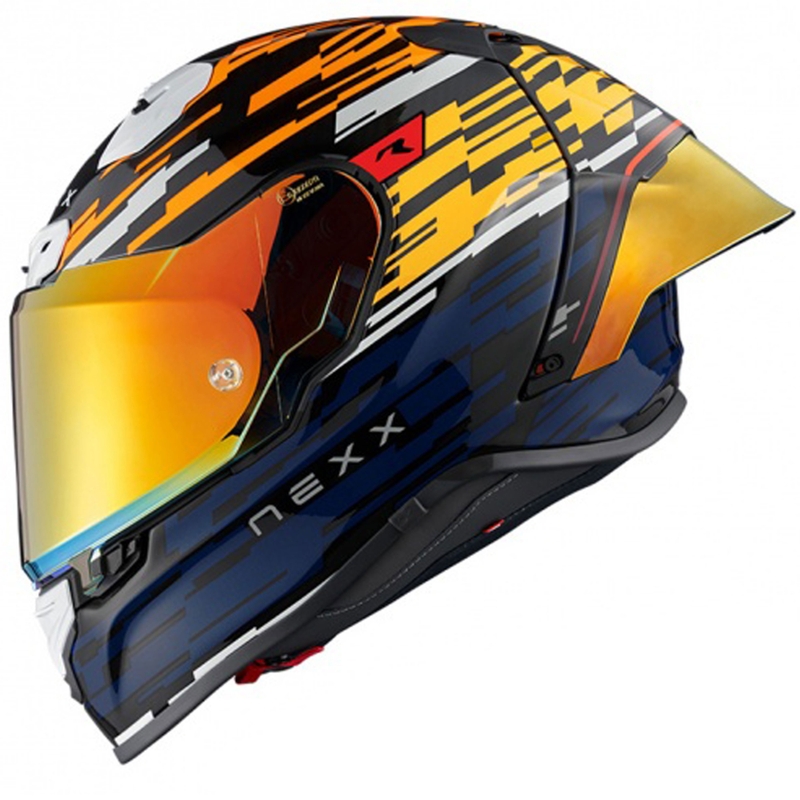 Integreret motorcykelhjelm Nexx X.R3R Glitch Racer orange-blå udsalg
