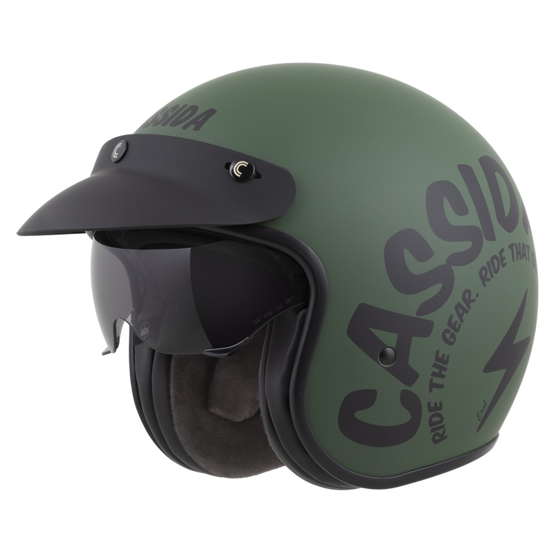 Cassida Oxygen 2.0 Gear Open Face Motorcykelhjelm Mat Grøn-Sort