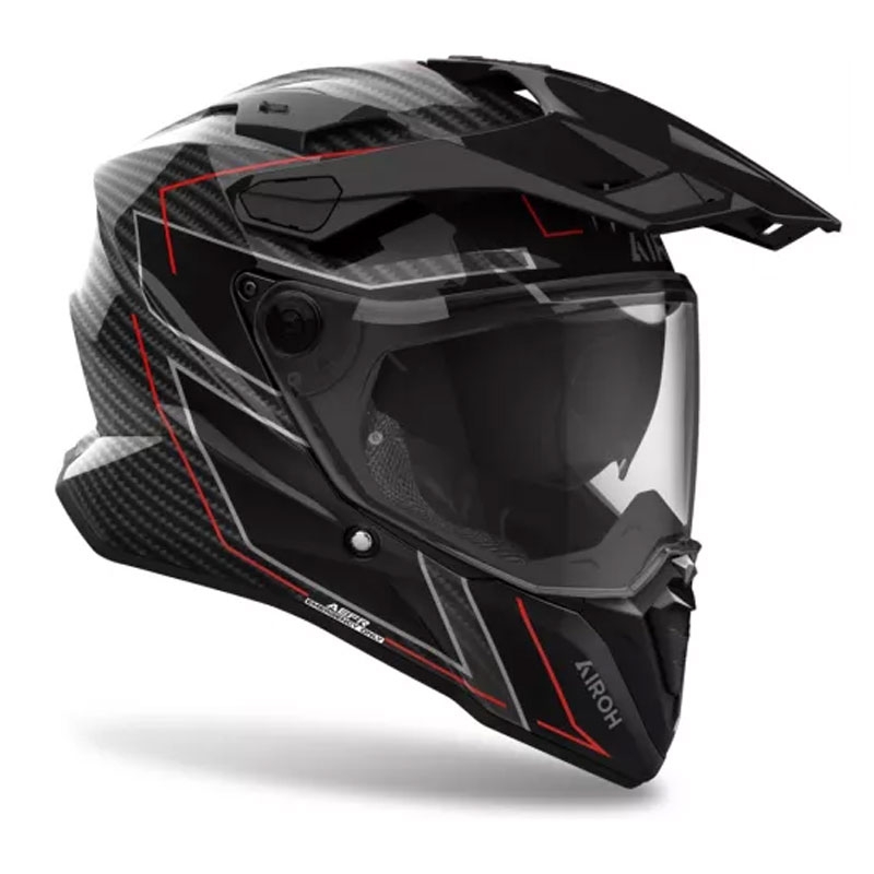 Enduro motorcykelhjelm Airoh Commander 2 Carbon Stilfuld sort-rød