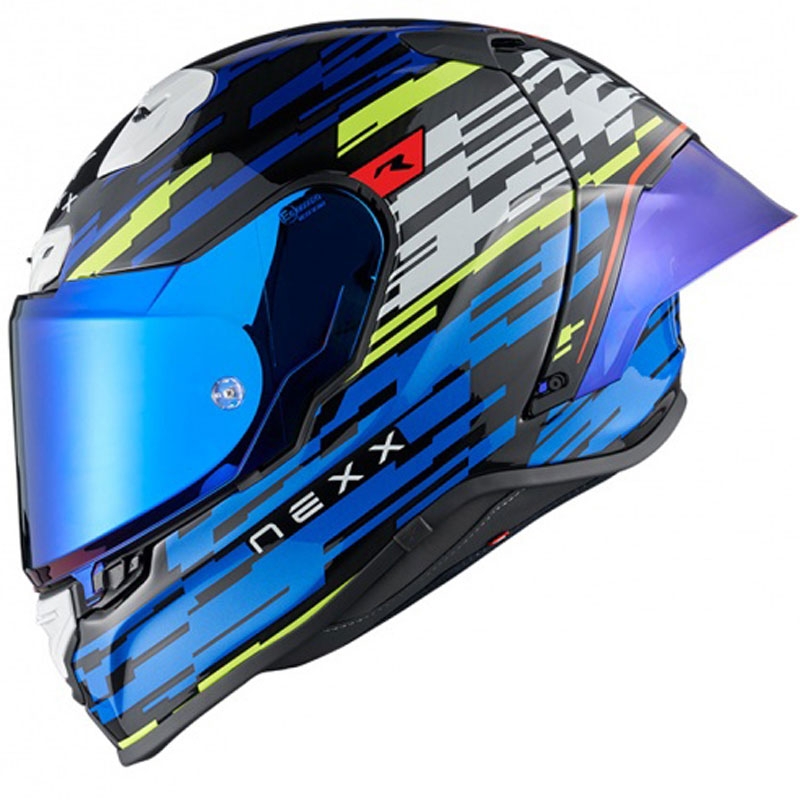Integral motorcykelhjelm Nexx X.R3R Glitch Racer blå-fluogul udsalg