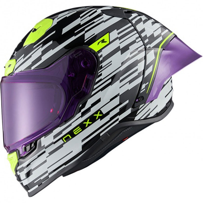 Integreret motorcykelhjelm Nexx X.R3R Glitch Racer hvid-fluogul