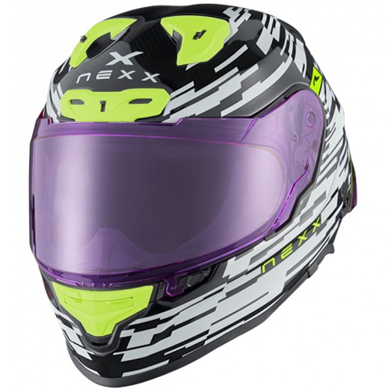 Integreret motorcykelhjelm Nexx X.R3R Glitch Racer hvid-fluogul