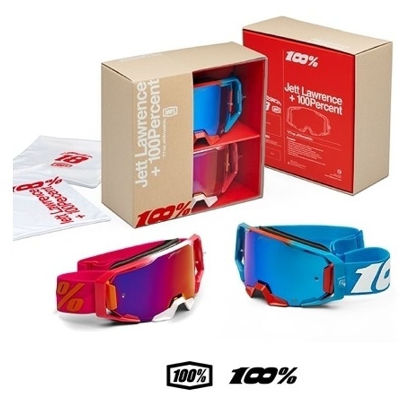 100% Armatic Jett Lawrence LE Pink-Blue Motocross Goggles Sæt