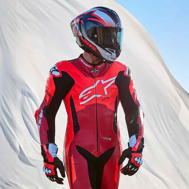 Alpinestars GP Plus V4 Sprint One-Piece læder motorcykeldragt, Tech-air kompatibel, Fluo Rød-Rød-Hvid-Sort