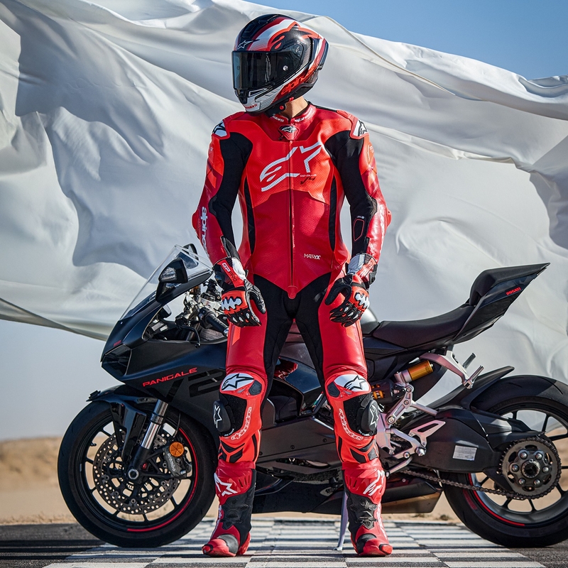 Alpinestars GP Plus V4 Sprint One-Piece læder motorcykeldragt, Tech-air kompatibel, Fluo Rød-Rød-Hvid-Sort