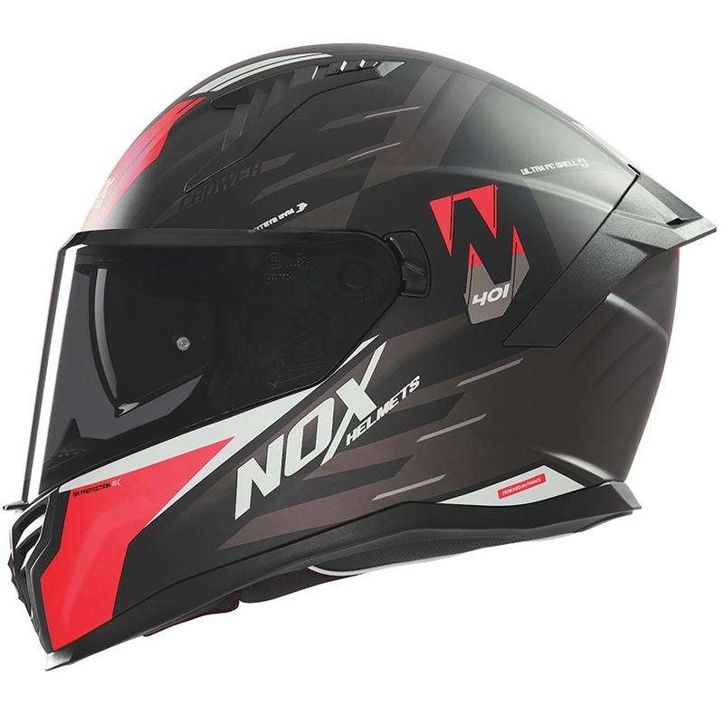 Full-face motorcykelhjelm NOX N401 Crower mat sort-rød