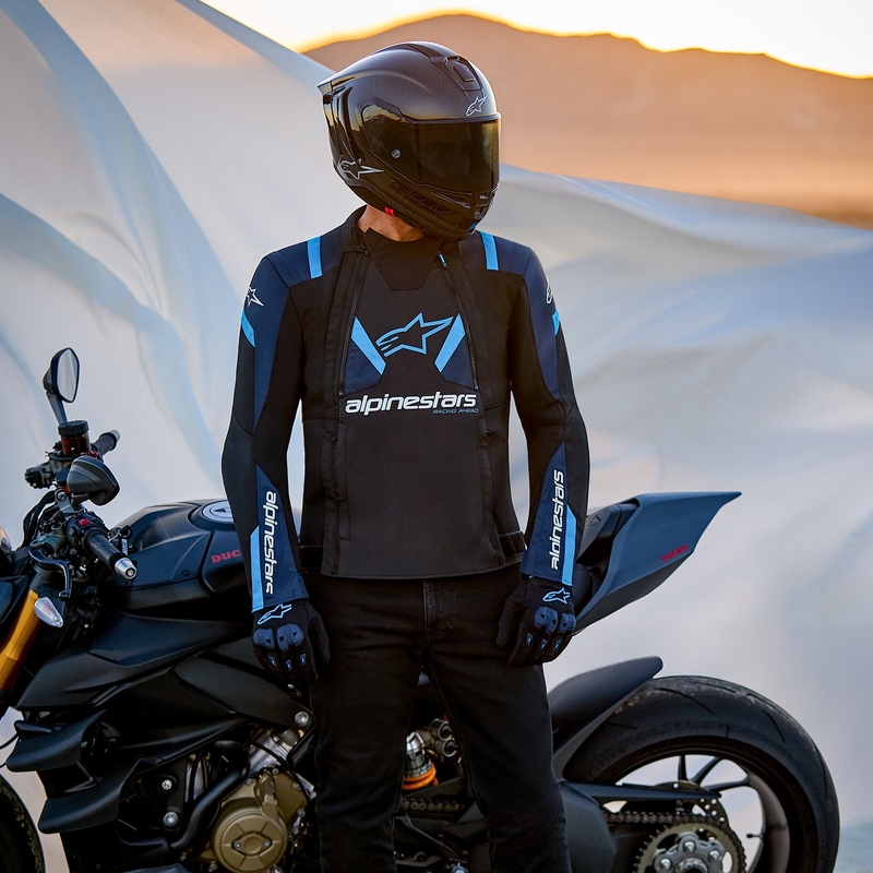Alpinestars T-Stunt Air motorcykeljakke sort-blå-lyseblå
