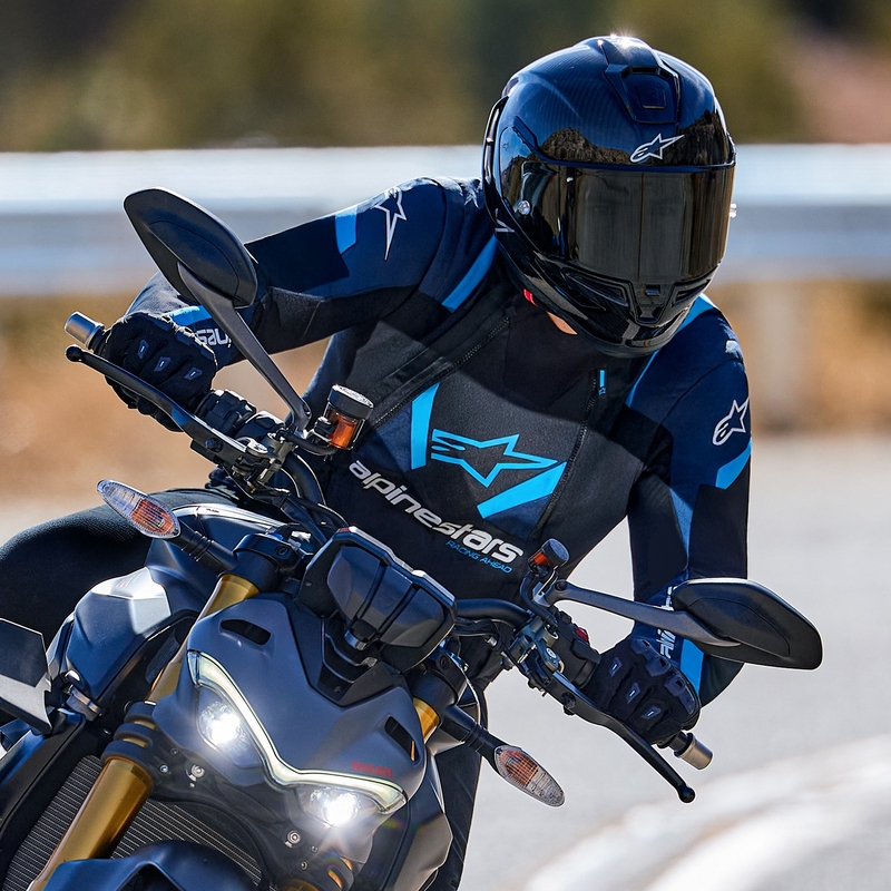 Alpinestars T-Stunt Air motorcykeljakke sort-blå-lyseblå