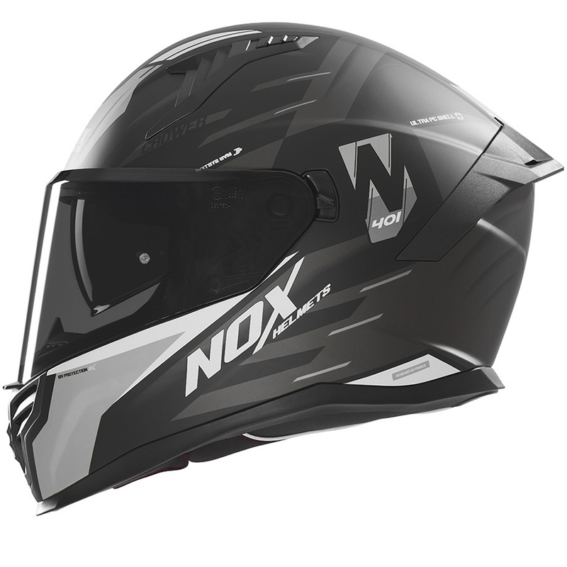 NOX N401 Crower helfacade motorcykelhjelm mat sort-sølv