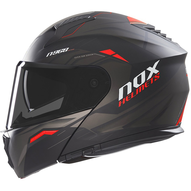 Flip-up motorcykelhjelm NOX N968 Ultra mat sort-rød