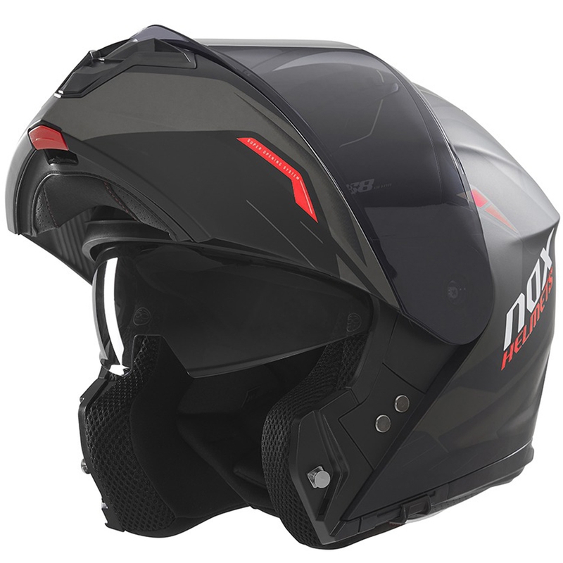Flip-up motorcykelhjelm NOX N968 Ultra mat sort-rød