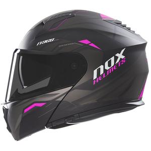 Flip-up motorcykelhjelm NOX N968 Ultra mat sort-pink