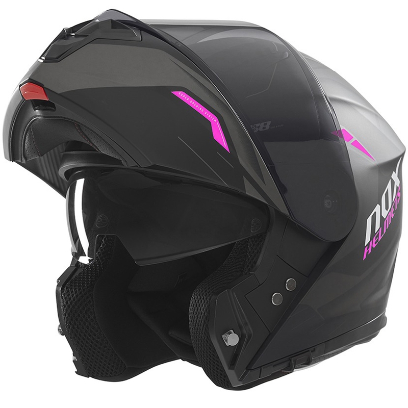 Flip-up motorcykelhjelm NOX N968 Ultra mat sort-pink