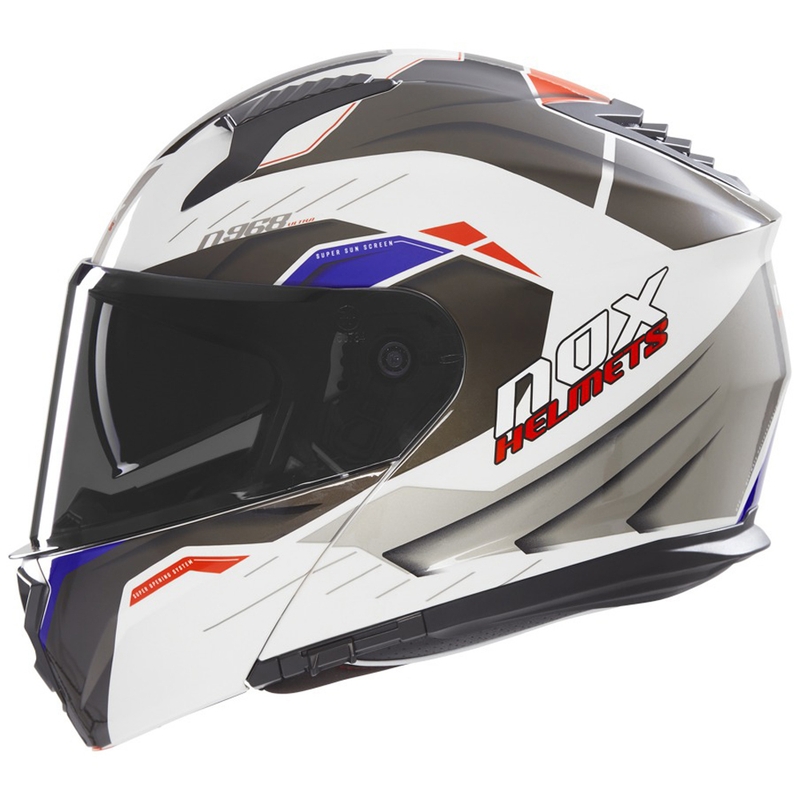 Flip-up motorcykelhjelm NOX N968 Ultra hvid-grå