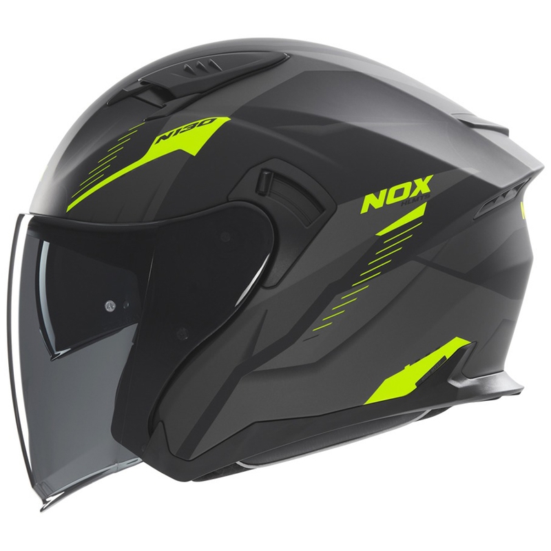 Open face motorcykelhjelm NOX N130 Myst mat sort-fluo gul