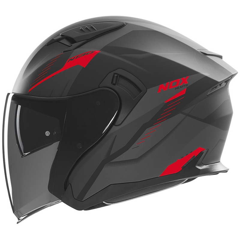 Open face motorcykelhjelm NOX N130 Myst mat sort-rød